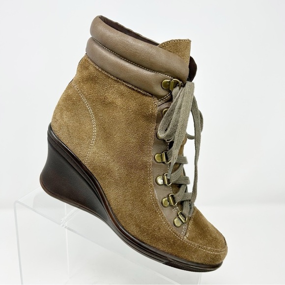 Aerosoles Macaroon Brown Suede Leather Lace Up Wedge Ankle Boots Size 7 - Picture 1 of 14